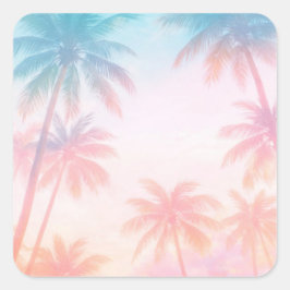 Pegatina Cuadrada Vintage Beach Sunset Palm Trees Pastel            