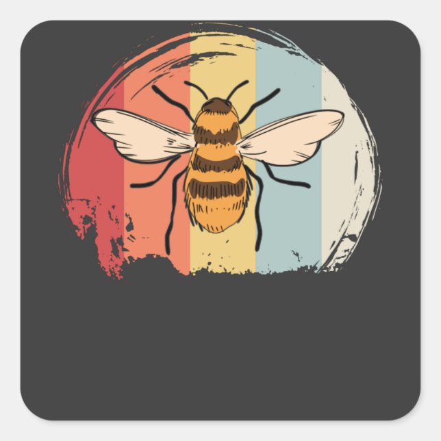 Pegatina Cuadrada Vintage Bee (Anverso)
