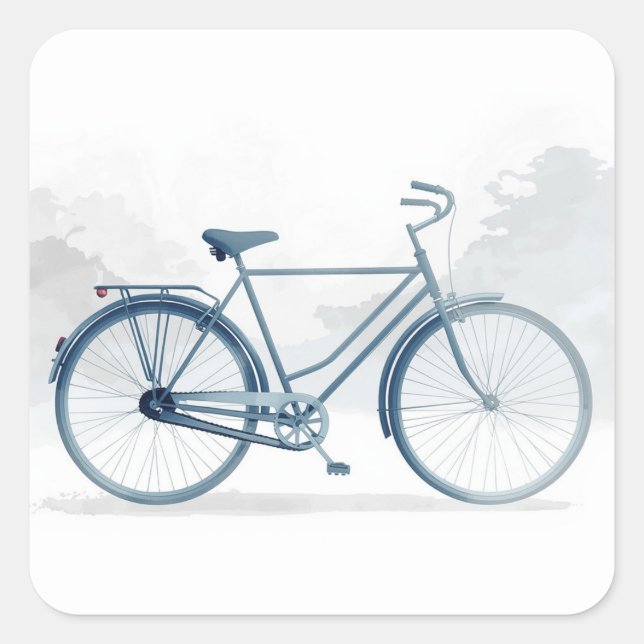 Pegatina Cuadrada Vintage Bicycle Art in White & Blue (Anverso)