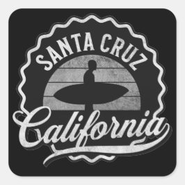 Pegatina Cuadrada Vintage blanco negro de surf en California de Sant