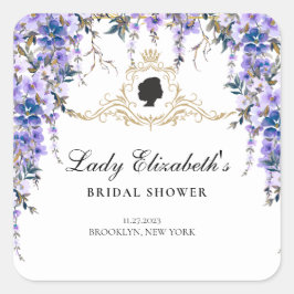 Pegatina Cuadrada Vintage Blue Florals Bridgerton Bridal Shower