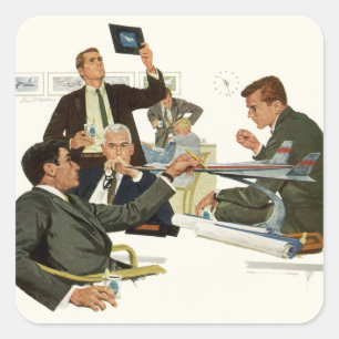 Pegatina Cuadrada Vintage Business, reunión de ejecutivos de aerolín