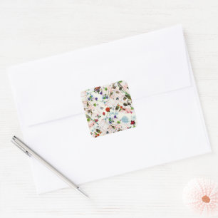 Pegatina Cuadrada Vintage Butterfly Floral Paris Street Watercolor