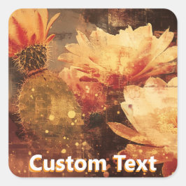 Pegatina Cuadrada Vintage Cactus Flower Custom