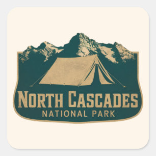 Pegatina Cuadrada Vintage Camping North Cascades Parque Nacional