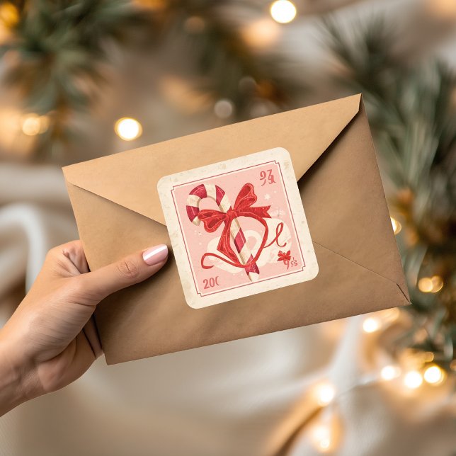 Pegatina Cuadrada Vintage Candy Cane Christmas (Subido por el creador)