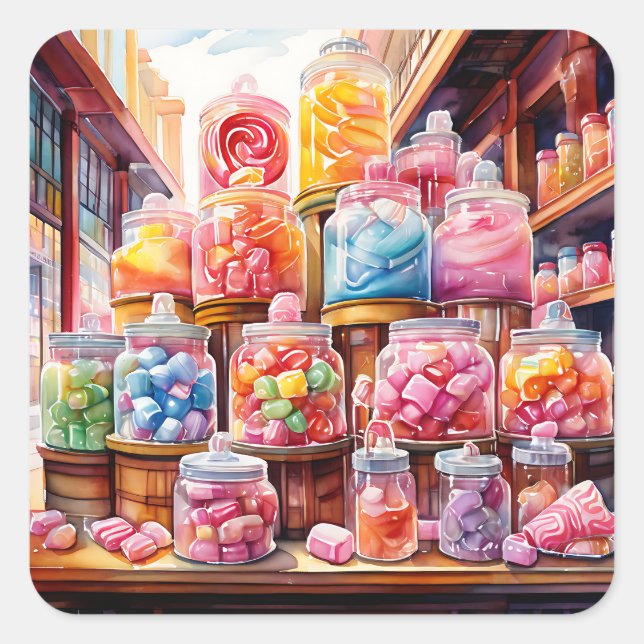 Pegatina Cuadrada Vintage Candy Shop Taffy (Anverso)
