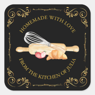 Pegatina Cuadrada Vintage casero con Amor Square Label l Negro