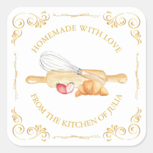 Pegatina Cuadrada Vintage casero con Love Square Label l White