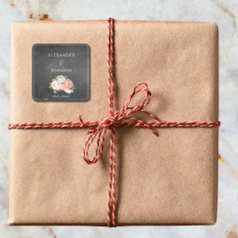 Pegatina Cuadrada Vintage Chalkboard Boho Floral wedding 
