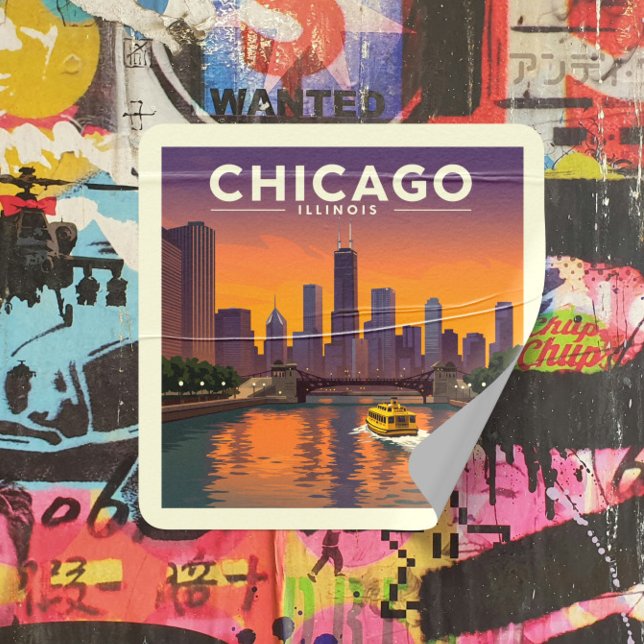 Pegatina Cuadrada Vintage Chicago Illinois (Subido por el creador)