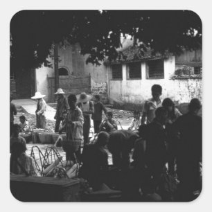 Pegatina Cuadrada Vintage China Yangshuo market 1970