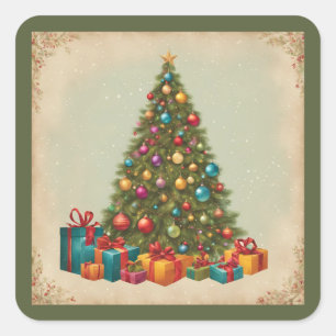 Pegatina Cuadrada Vintage Christmas