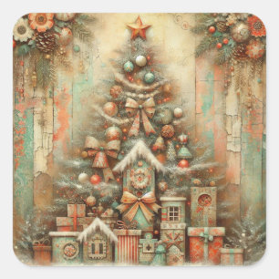 Pegatina Cuadrada Vintage Christmas