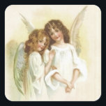 Pegatina Cuadrada Vintage Christmas Angel<br><div class="desc">¡Dos lindos ángeles de navidad vintage!</div>