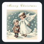 Pegatina Cuadrada Vintage Christmas Angel and Child Flat Card<br><div class="desc">Personalizable Vintage Christmas Angel y Child Flat Card Square Pegatina.</div>