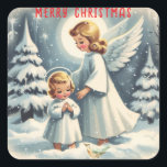 Pegatina Cuadrada Vintage Christmas Angel, Child and Bird<br><div class="desc">Personalizable Vintage Christmas Angel,  Child and Bird Square Pegatina.</div>