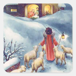 Pegatina Cuadrada Vintage Christmas Angel Shepherd Nativity