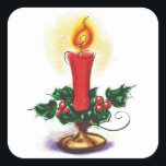 Pegatina Cuadrada Vintage Christmas Candle In Holly<br><div class="desc">Vintage Christmas Candle In Holly</div>