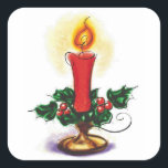 Pegatina Cuadrada Vintage Christmas Candle In Holly<br><div class="desc">Vintage Christmas Candle In Holly</div>