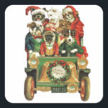 Pegatina Cuadrada Vintage Christmas Car Load Of Dogs<br><div class="desc">Vintage carga navideña de ilustracion de perros.</div>