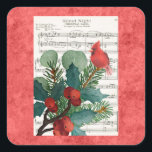 Pegatina Cuadrada Vintage Christmas Cardinal Music Red<br><div class="desc">¡Difundan algunas vacaciones animando a estos Navidades con estos lindos pegatinas musicales de la noche silenciosa!</div>