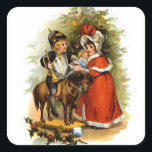 Pegatina Cuadrada Vintage Christmas Children<br><div class="desc">Una imagen dulce,  caprichosa,  vintage de un par de niños victorianos jugando con sus regalos de Navidad.</div>