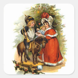 Pegatina Cuadrada Vintage Christmas Children