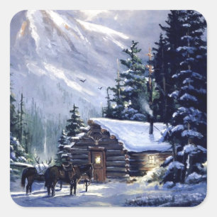 Pegatina Cuadrada Vintage Christmas Day