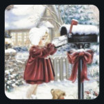 Pegatina Cuadrada Vintage Christmas Delivery<br><div class="desc">Diseño de vintage navidad.</div>