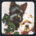 Pegatina Cuadrada Vintage Christmas Dogs<br><div class="desc">Vintage Christmas Dogs</div>