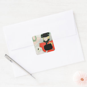 Pegatina Cuadrada Vintage Christmas Elegant Lady Victoriana en Rojo