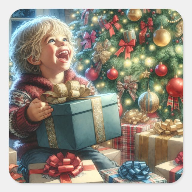 Pegatina Cuadrada Vintage Christmas Eve Joy (Anverso)