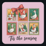 Pegatina Cuadrada Vintage Christmas Goose Retro Esta Temporada<br><div class="desc">Vintage Navidad Goose Retro Holiday Esta Temporada</div>