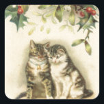Pegatina Cuadrada Vintage Christmas Greetings Kitty Cats<br><div class="desc">Vintage Navidad Saludo a gatitos gitanos</div>