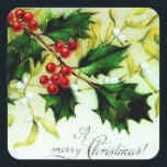 Pegatina Cuadrada Vintage Christmas Holly<br><div class="desc">¡Este pegatina bonito tiene un sello que hace que todas tus cartas y correspondencia sean tan cristianas! :) Restauración por Laurie Bethard,  DBA Bonito Vintage. Derechos reservados © 2016,  Bonito Vintage. Todos Los Derechos Reservados.</div>