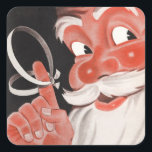 Pegatina Cuadrada Vintage Christmas, Jolly Santa Claus con cuerdas<br><div class="desc">Diseño de vacaciones de Navidades de ilustracion de época con un alegre y alegre Santa Claus con una cinta atada alrededor de su dedo para recordarlo más tarde. Recuerden,  recuerden,  recuerden... </div>