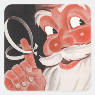 Pegatina Cuadrada Vintage Christmas, Jolly Santa Claus con cuerdas