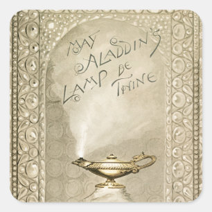 Pegatina Cuadrada Vintage Christmas Magic Lamp Aladdin Fantasy