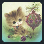 Pegatina Cuadrada Vintage Christmas Mid Century Pastel Kitten<br><div class="desc">Una de las cartas más dulces que tengo... .. :0)</div>