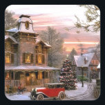 Pegatina Cuadrada Vintage Christmas Neighborhood<br><div class="desc">Vintage Christmas Neighborhood</div>