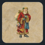 Pegatina Cuadrada Vintage Christmas Old World Santa Claus<br><div class="desc">Pegatinas con un viejo Navidad del Viejo Mundo, Santa Claus. El clásico santa del viejo mundo, con su famoso abrigo rojo y llevando una bolsa llena de juguetes. Este Santa de la vieja usanza es delgado y tiene un bastón para caminar por la tierra regalando juguetes a todos los chicas...</div>