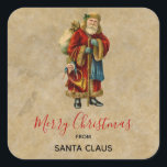 Pegatina Cuadrada Vintage Christmas Old World Santa Claus<br><div class="desc">Pegatinas con un viejo Navidad del Viejo Mundo, Santa Claus. El clásico santa del viejo mundo, con su famoso abrigo rojo y llevando una bolsa llena de juguetes. Este Santa de la vieja usanza es delgado y tiene un bastón para caminar por la tierra regalando juguetes a todos los chicas...</div>