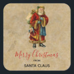 Pegatina Cuadrada Vintage Christmas Old World Santa Claus<br><div class="desc">Pegatinas con un viejo Navidad del Viejo Mundo, Santa Claus. El clásico santa del viejo mundo, con su famoso abrigo rojo y llevando una bolsa llena de juguetes. Este Santa de la vieja usanza es delgado y tiene un bastón para caminar por la tierra regalando juguetes a todos los chicas...</div>