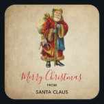 Pegatina Cuadrada Vintage Christmas Old World Santa Claus<br><div class="desc">Pegatinas con un viejo Navidad del Viejo Mundo, Santa Claus. El clásico santa del viejo mundo, con su famoso abrigo rojo y llevando una bolsa llena de juguetes. Este Santa de la vieja usanza es delgado y tiene un bastón para caminar por la tierra regalando juguetes a todos los chicas...</div>