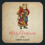 Pegatina Cuadrada Vintage Christmas Old World Santa Claus<br><div class="desc">Pegatinas con un viejo Navidad del Viejo Mundo, Santa Claus. El clásico santa del viejo mundo, con su famoso abrigo rojo y llevando una bolsa llena de juguetes. Este Santa de la vieja usanza es delgado y tiene un bastón para caminar por la tierra regalando juguetes a todos los chicas...</div>
