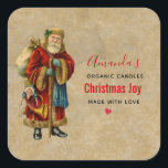 Pegatina Cuadrada Vintage Christmas Old World Santa Claus Candle<br><div class="desc">Pegatinas de negocios de velas o jabón con un viejo Navidad del Viejo Mundo, Papá Noel. El clásico santa del viejo mundo, con su famoso abrigo rojo y llevando una bolsa llena de juguetes. Este Santa de la vieja usanza es delgado y tiene un bastón para caminar por la tierra...</div>