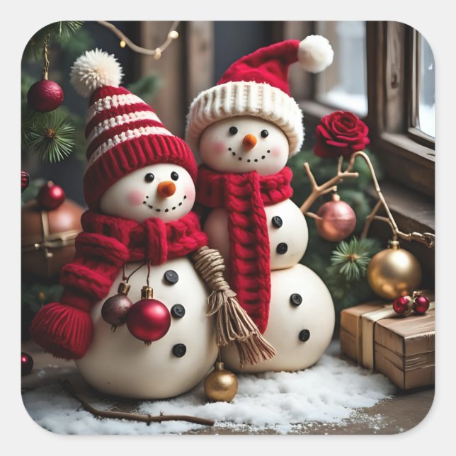 Pegatina Cuadrada Vintage Christmas - Pegatinas (Anverso)