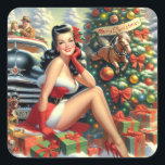 Pegatina Cuadrada Vintage Christmas Pin up<br><div class="desc">Vintage Christmas Pin up</div>