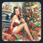Pegatina Cuadrada Vintage Christmas Pin up<br><div class="desc">Vintage Christmas Pin up</div>